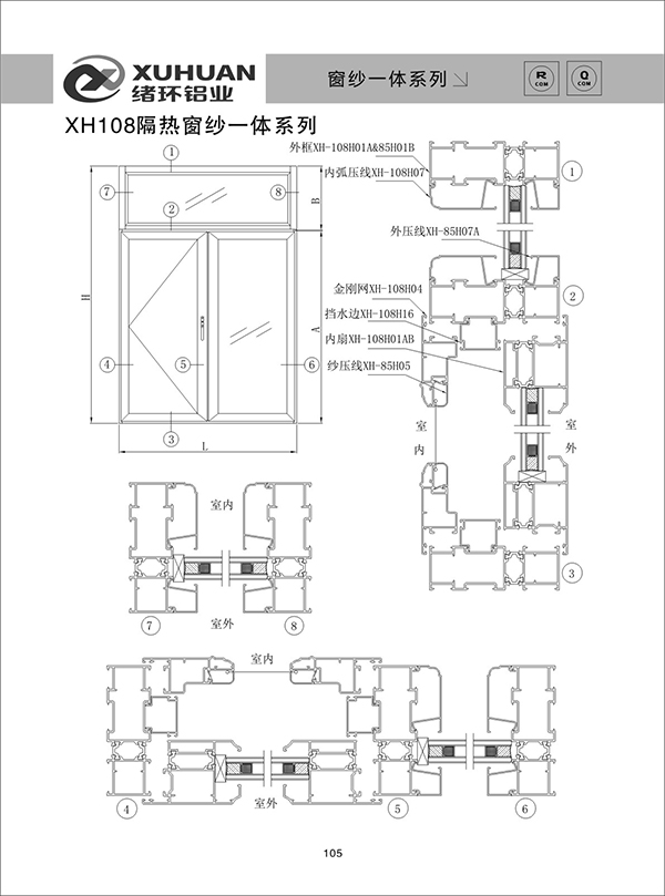 XH108隔热窗纱一体系列